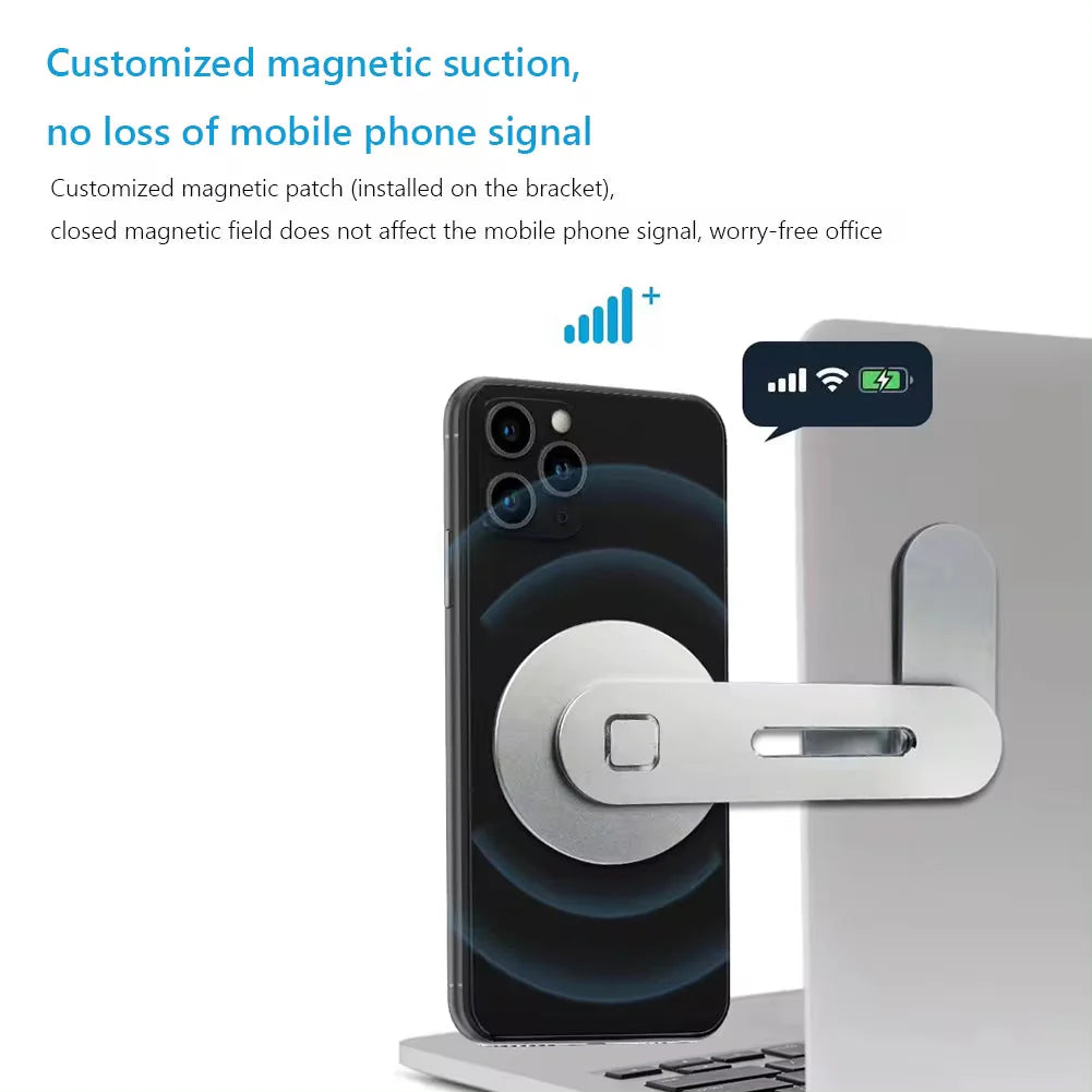 Revolutionize Your Workspace with the Metal Expansion Phone Stand - Magnetic Folding Holder with 15W Fast Charging for Laptops and Tesla Vehicles