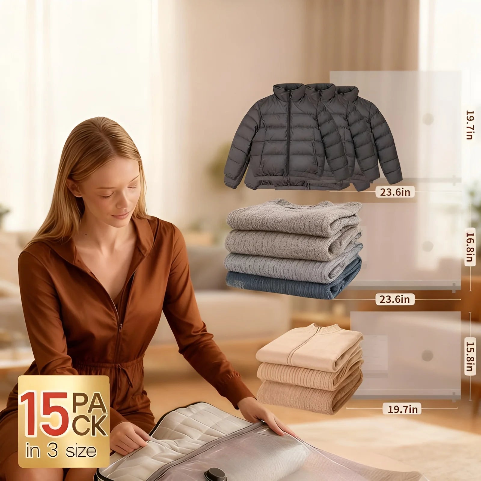 Revolutionize Your Travel Experience with the Cordless Compression Vacuum Set - 15 Pack with Rechargeable Air Pump for Effortless Packing!