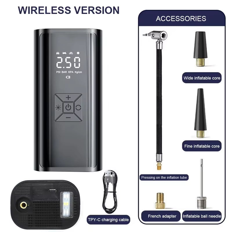 Powerful 1Pc Wireless Car Air Compressor - Ultimate Electric Tire Inflator for Cars, Motorcycles, Bicycles, and More!
